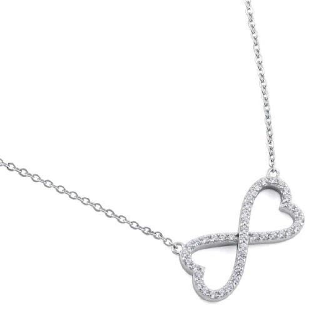 Sterling Silver Infinity Heart CZ 17” Adjustable Necklace New